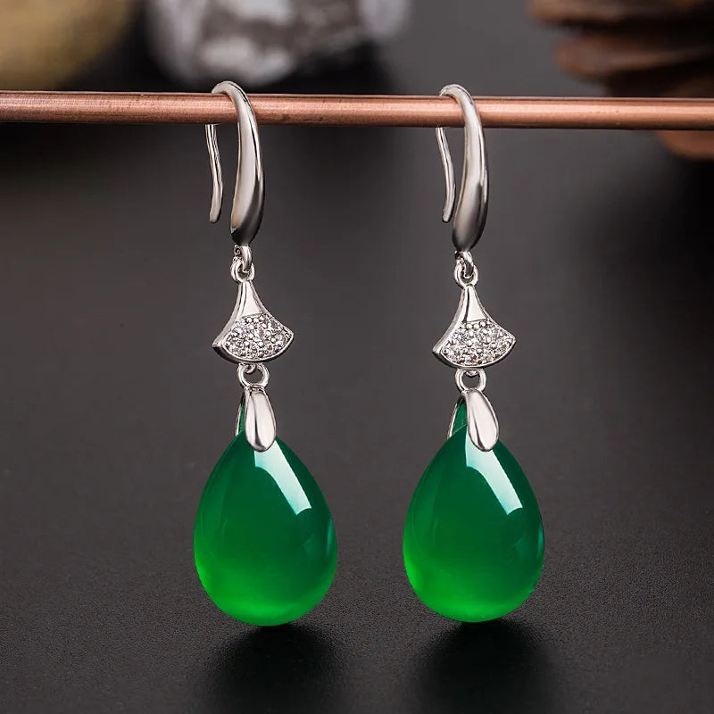 Sterling Silver Jade Gemstone Drop Earrings