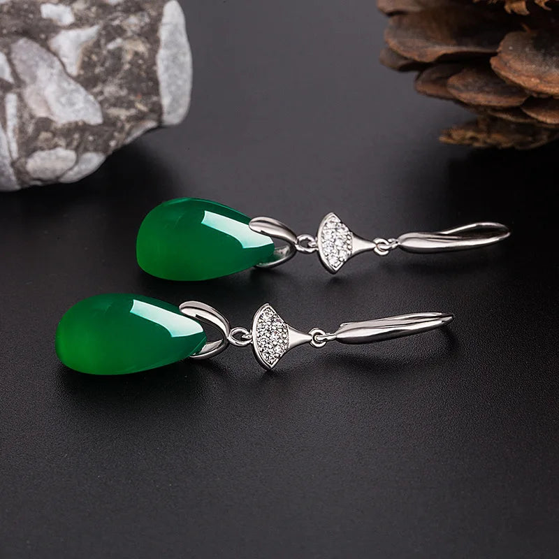 Sterling Silver Jade Gemstone Drop Earrings - iRelax® Australia