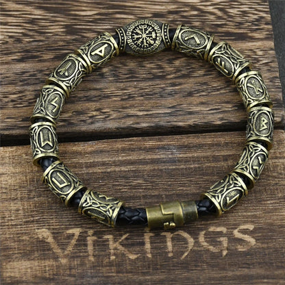 Viking Norse Runic Runes Beads Charm Magnetic Bracelet