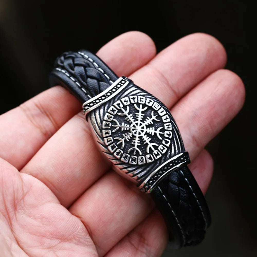 Vintage Odin Stainless Steel Biker Viking Compass Bracelet