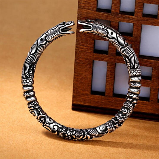 Silver 925 Hyperbole Rock Snake Head Pattern Bracelet