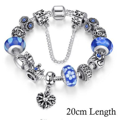 Silver Charms Bracelet & Bangles With Queen Crown Beads PA1867 20cm - iRelax® Australia
