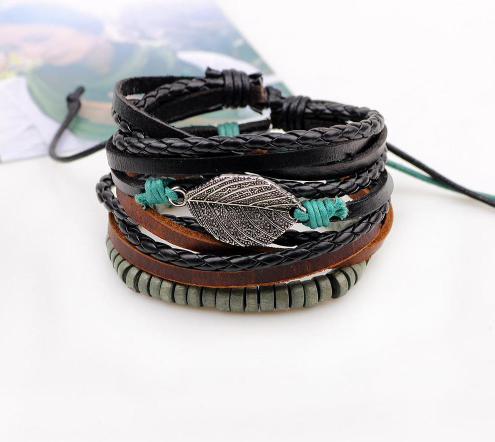 Leather Bracelet Set 3pcs Layer Handmade