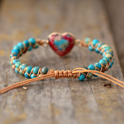 Natural Stone Heart Charm String Braided Bracelet