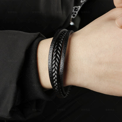 Vintage Leather Rope Braided Ethnic Wind Magnetic Buckle Bracelet