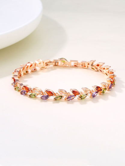 Colourful Crystal Willow Leaf Copper Zircon Bracelet