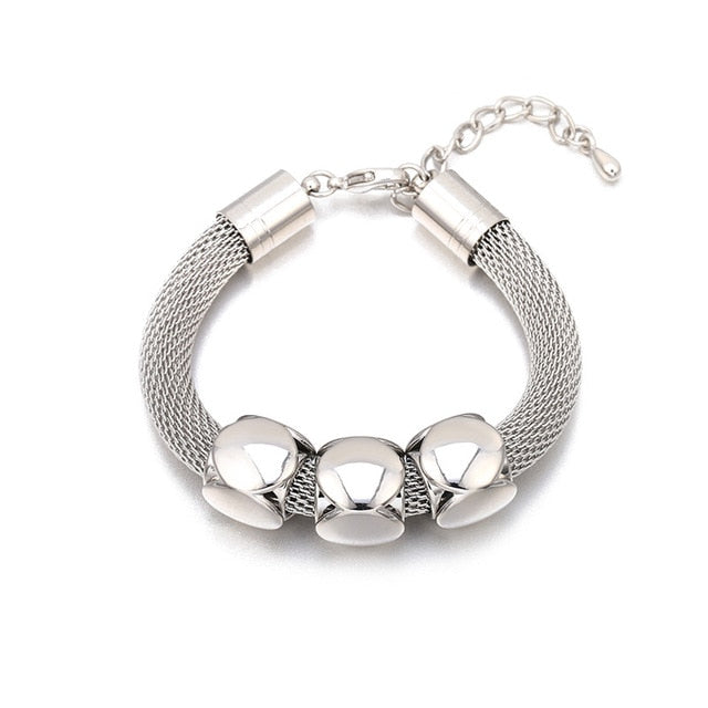 Titanium Steel Mesh Geometry Bracelet Big Thick Chain Silver Color - iRelax® Australia