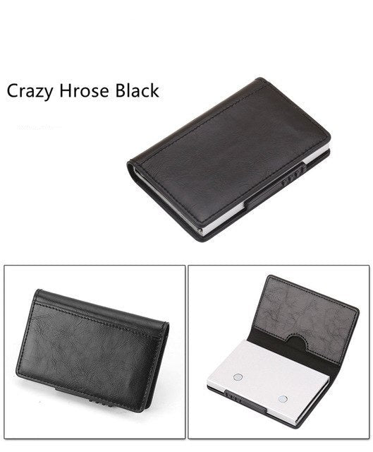 Leather RFID Protection Credit Card Holder Crazy Horse Black - iRelax® Australia