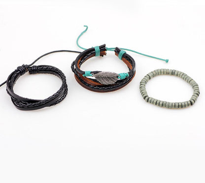 Leather Bracelet Set 3pcs Layer Handmade