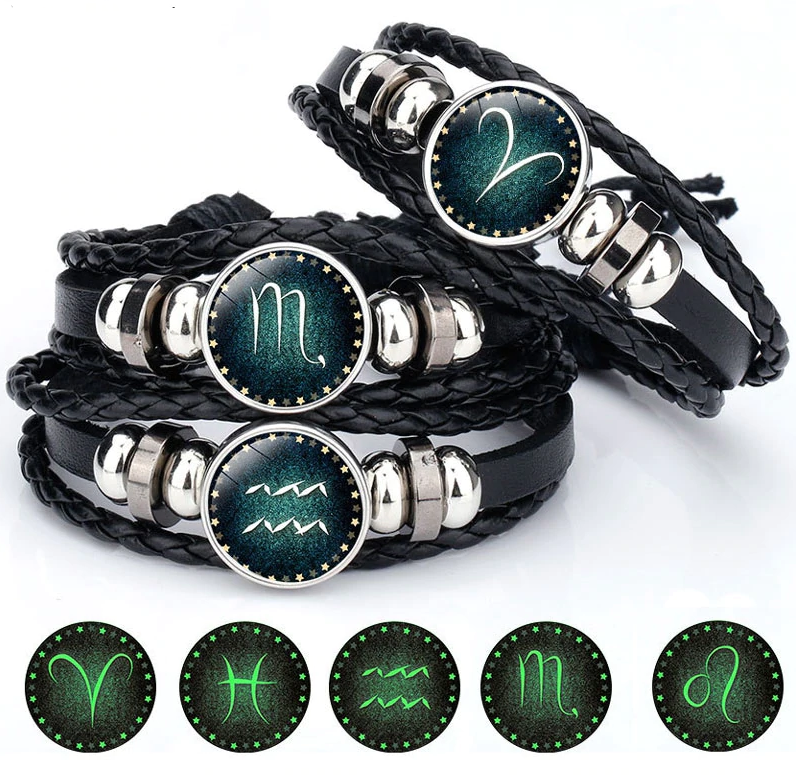 12 Constellation Luminous Leather Bracelet