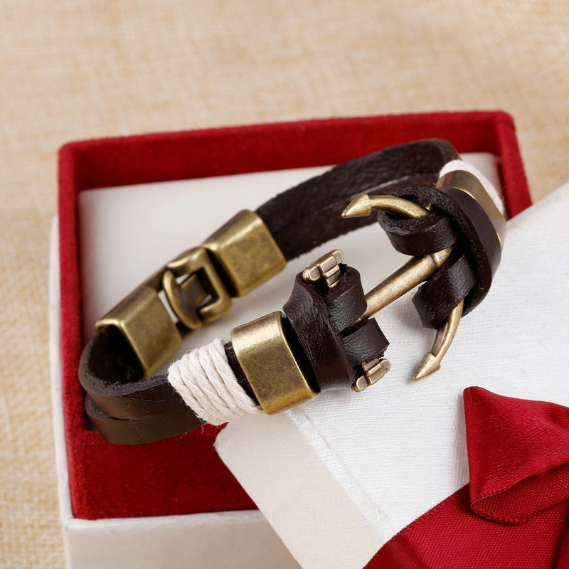 Anchor Leather Braided Bracelet