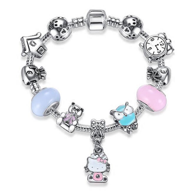 925 Sterling Silver Kitty Cat Charm Bracelet