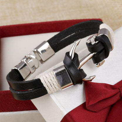 Anchor Leather Braided Bracelet
