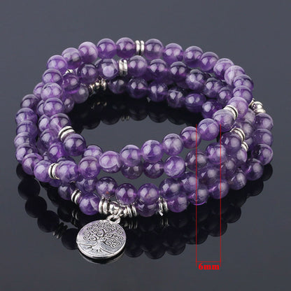 Natural Stone 108 Mala Bead Purple Crystal Wrap