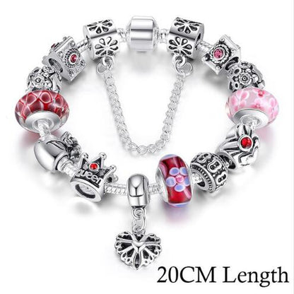 Silver Charms Bracelet & Bangles With Queen Crown Beads PA1823 20cm - iRelax® Australia