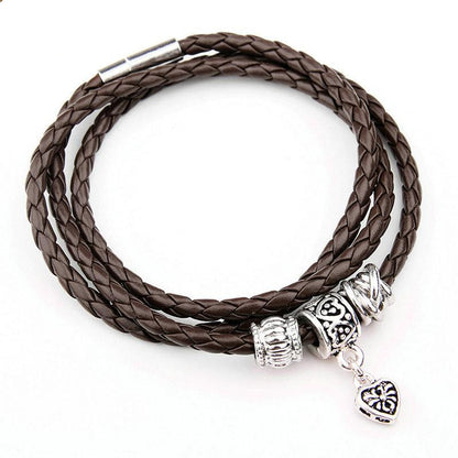 Silver Charm Leather Bracelet with Magnet Clasp