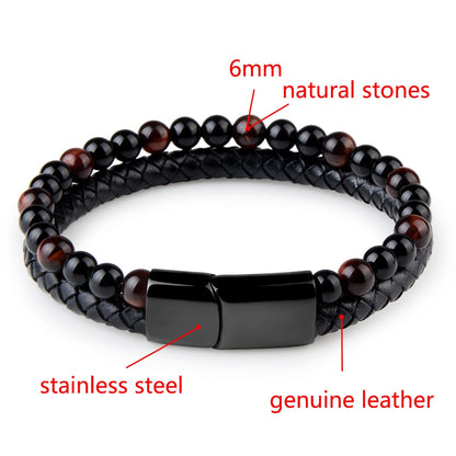 Natural Stone with Genuine Leather Braided Bracelet