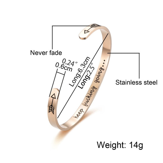 Inspirational Keep Going Cuff Open Bracelet Rose Gold - iRelax® Australia