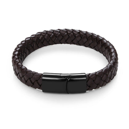 Braided Leather Bracelet with Stainless Steel Magnetic Clasp