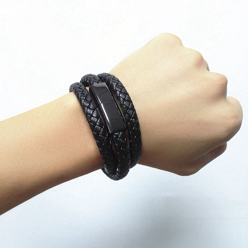 Leather USB Bracelet Data Charging Cable