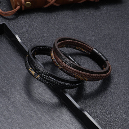 Original Retro Unisex Multi-Layer Hand-Woven Magnet Buckle Leather Bracelet