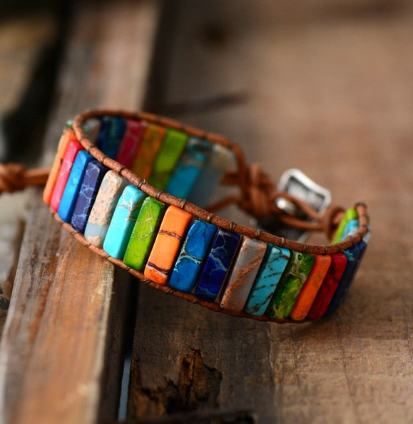 Multi Color Natural Stone Tube Beads Bracelet