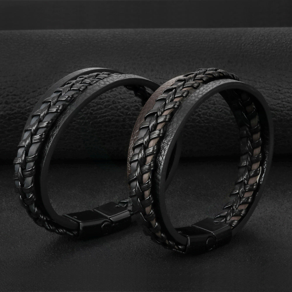 Magnetic Leather Rope Hand Braided Bracelet