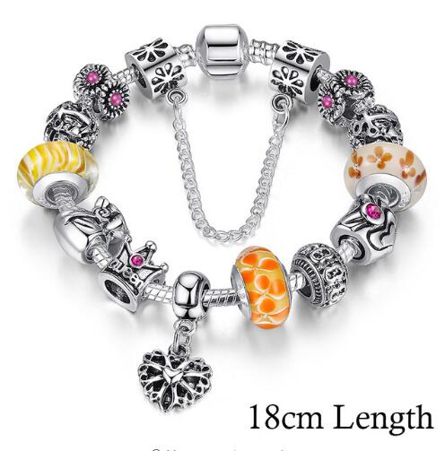 Silver Charms Bracelet & Bangles With Queen Crown Beads PA1866 18cm - iRelax® Australia