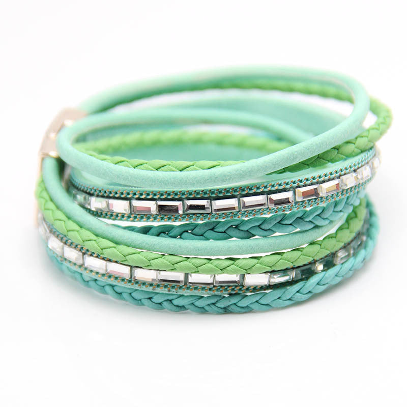 Hand Woven Women's Fashion Zinc Alloy Multi Layer Magnetic Leather Bracelet Green - iRelax® Australia