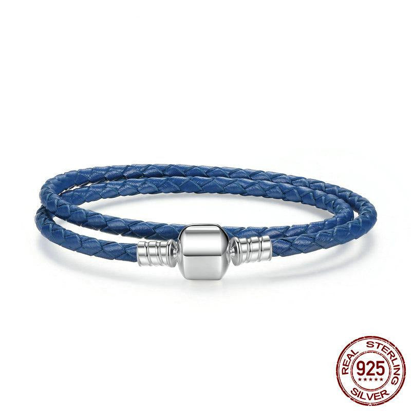 Double Braided Leather Bracelets with 925 Sterling Silver Snake Clasp - iRelax® Australia