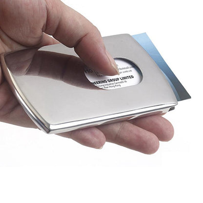 Hand-Push Type Stainless Steel Business Card Holder