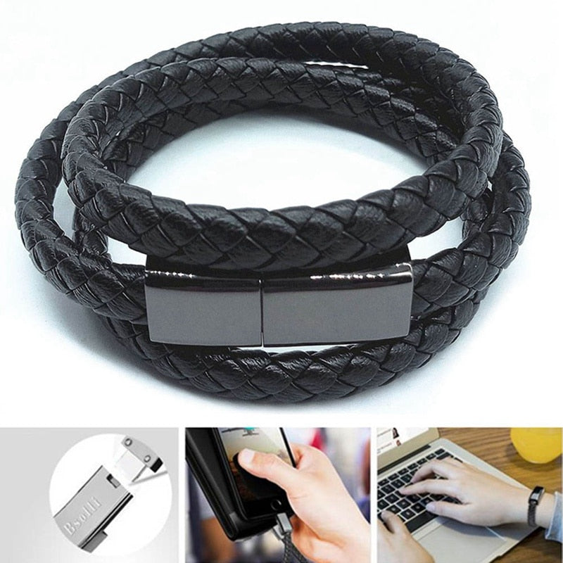 Leather USB Bracelet Data Charging Cable