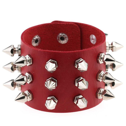 Wide Leather Cuff Bracelet with Spikes Rivet Cone Stud