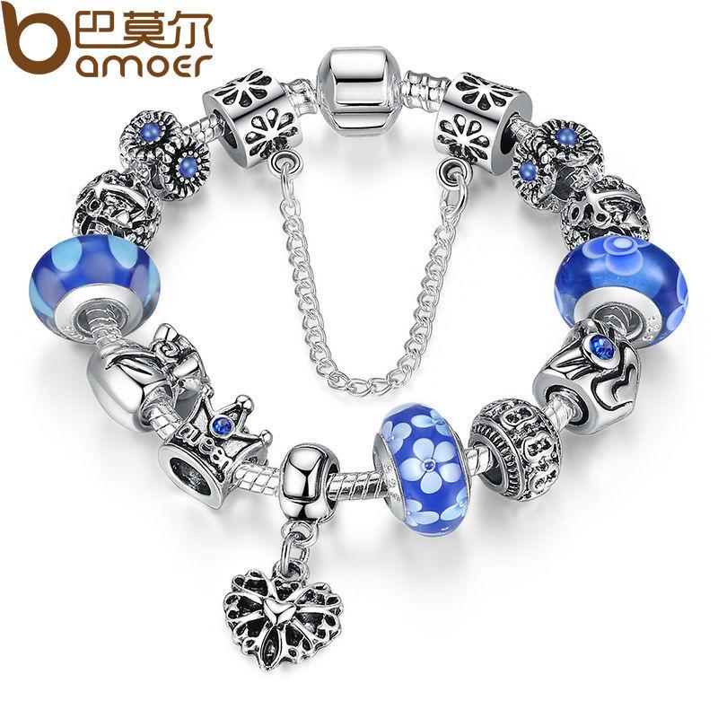 Silver Charms Bracelet & Bangles With Queen Crown Beads