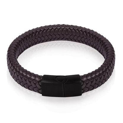 Braided Leather Bracelet with Stainless Steel Magnetic Clasp