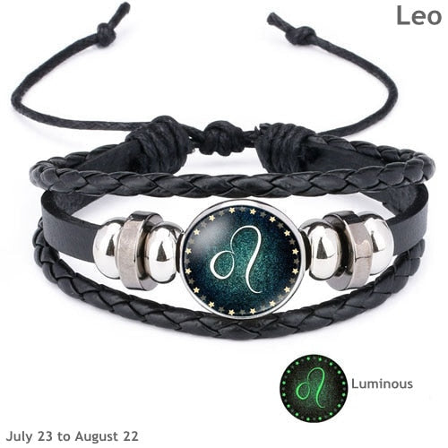 12 Constellation Luminous Leather Bracelet
