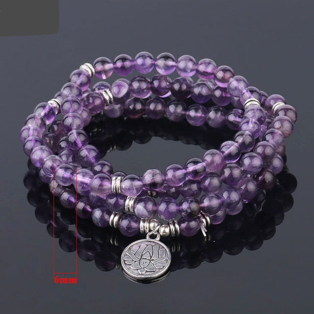 Natural Stone 108 Mala Bead Purple Crystal Wrap
