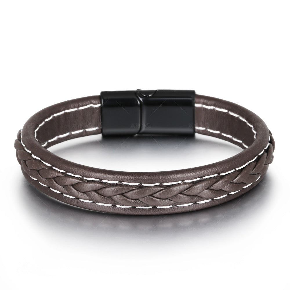 Leather Handmade Simple Woven Alloy Bracelet