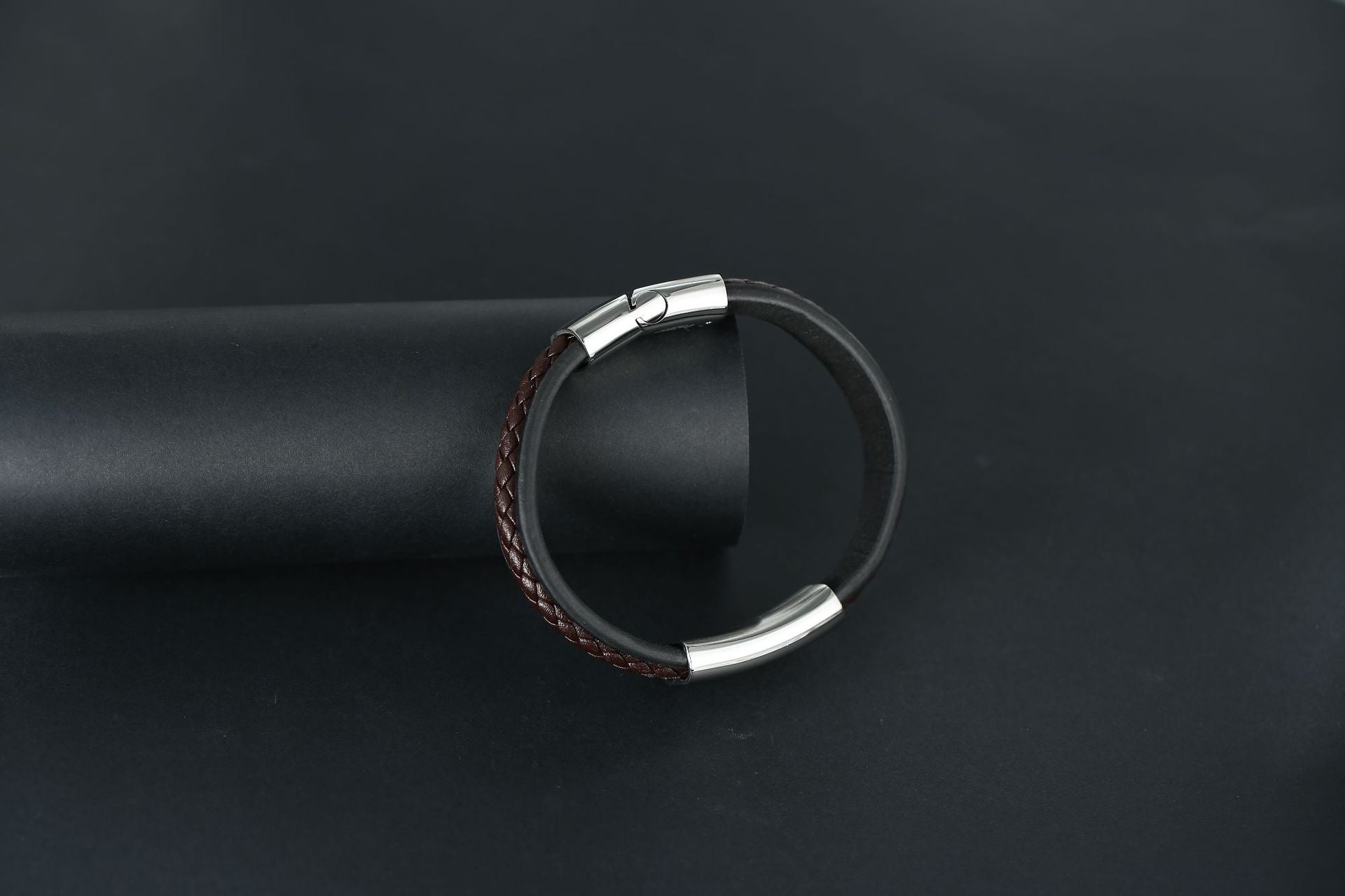 Vintage Stainless Steel Braided Black Leather Bracelet - iRelax® Australia