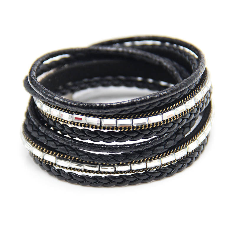 Hand Woven Women's Fashion Zinc Alloy Multi Layer Magnetic Leather Bracelet