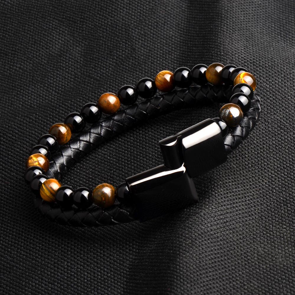 Natural Stone with Genuine Leather Braided Bracelet