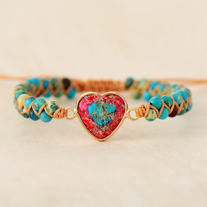 Natural Stone Heart Charm String Braided Bracelet
