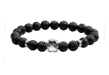 Dogs Cat Paw Natural Stone Elastic Rope Beads Bracelet