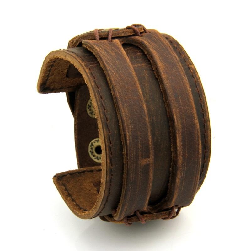 Leather Cuff Double Wide Bracelet Brown - iRelax® Australia