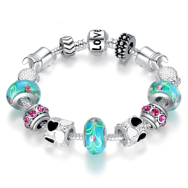 Silver Charm Bracelet with Murano Beads