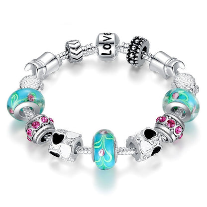 Silver Charm Bracelet with Murano Beads