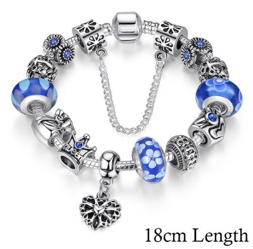 Silver Charms Bracelet & Bangles With Queen Crown Beads PA1867 18cm - iRelax® Australia