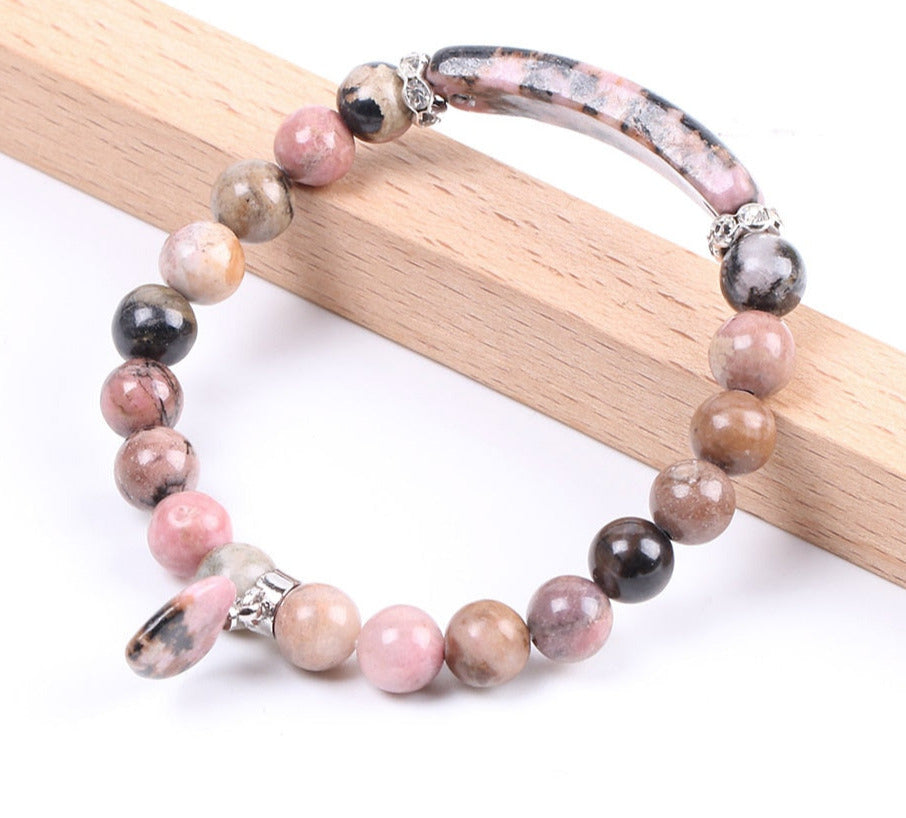 Natural Gem Stone Line Rhodonite Love Heart Bracelet - iRelax® Australia