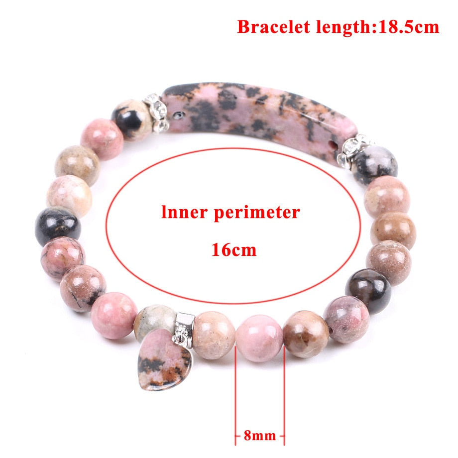 Natural Gem Stone Line Rhodonite Love Heart Bracelet - iRelax® Australia