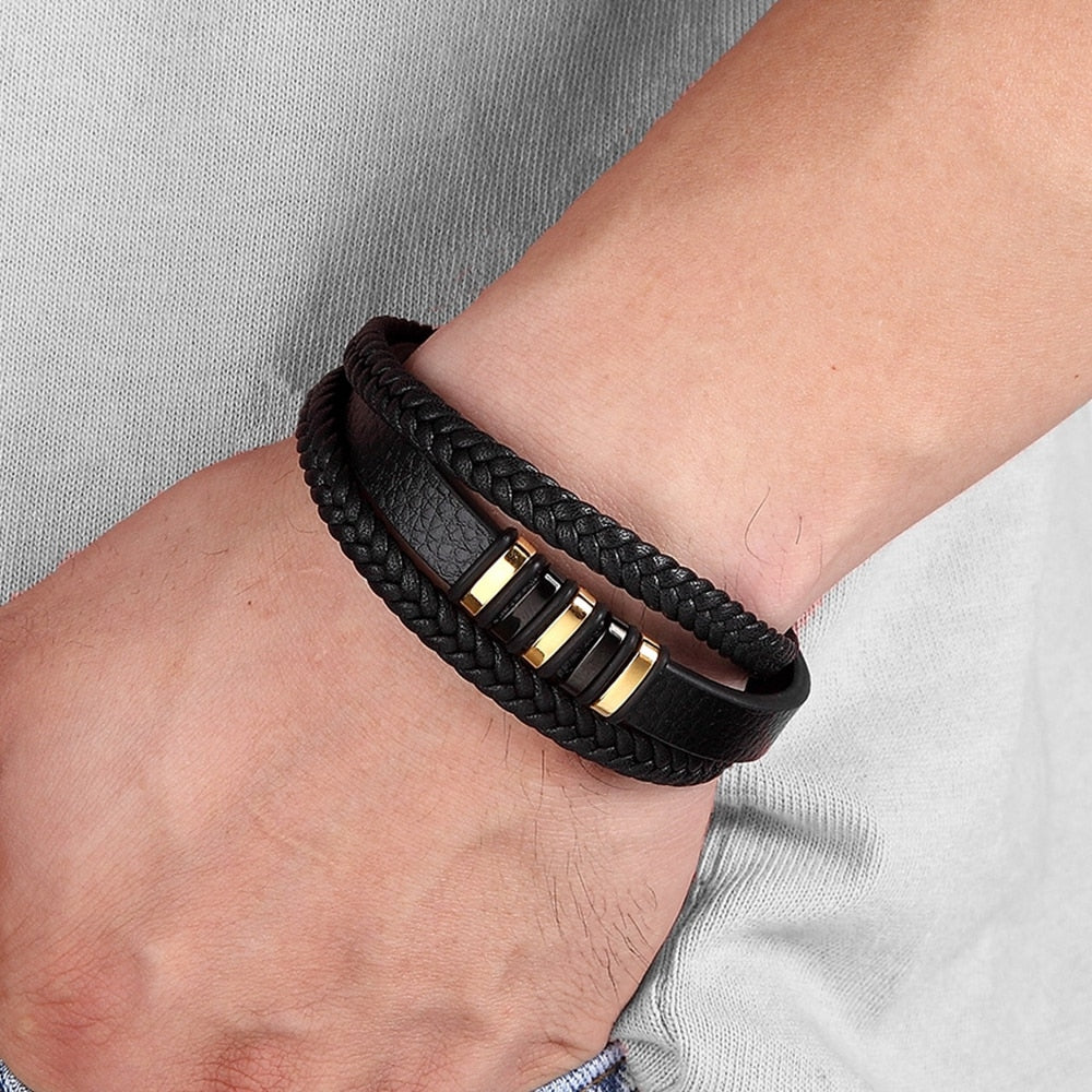 3 Layers Punk Style Genuine Leather Bracelet